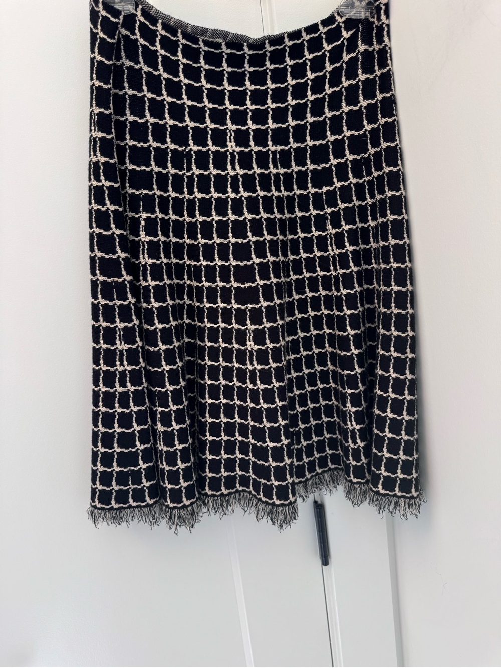 Max Studio Black and Cream Grid A-Line Knit Skirt